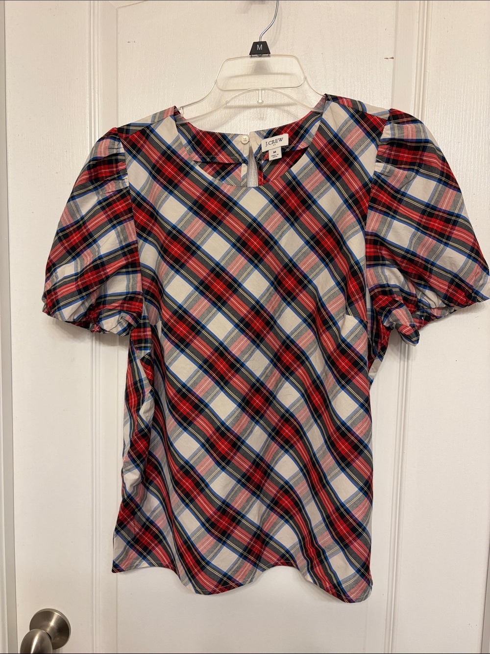 J. Crew Plaid Puff-Sleeve Blouse